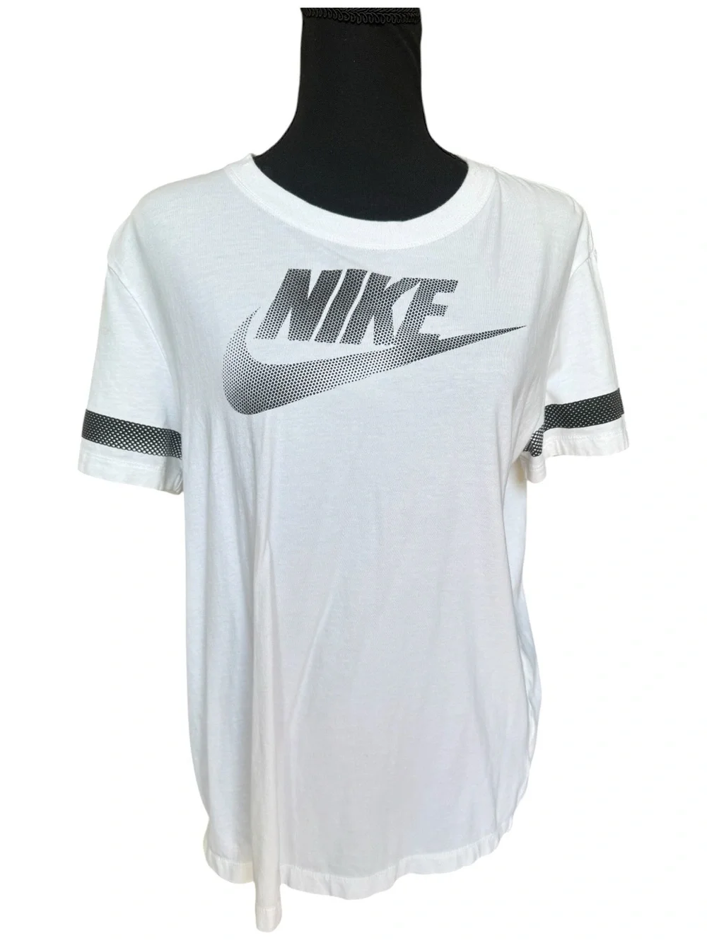 Nike White Tee with Black Dotted Swoosh Size Medium
